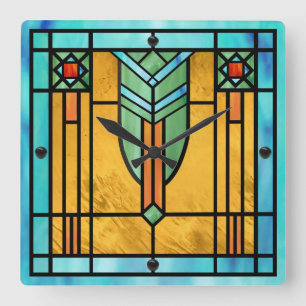 Horloge Carrée Art déco stained Glass 3 Square Wall Clock