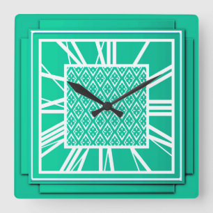 Horloge Carrée Art déco, turquoise / paon
