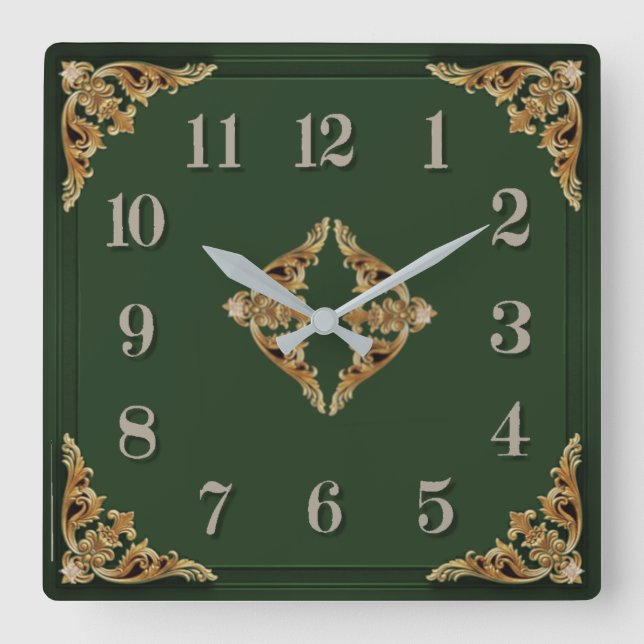 Horloge Carrée Art Déco Vert (Recto)