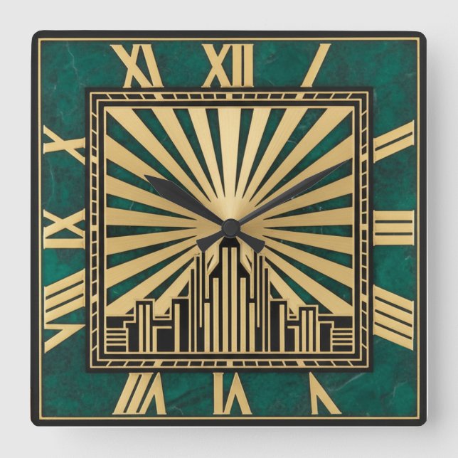 Horloge Carrée Art Déco Vert (Recto)