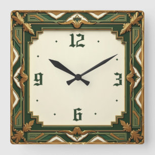 Horloge Carrée Art Déco Vert