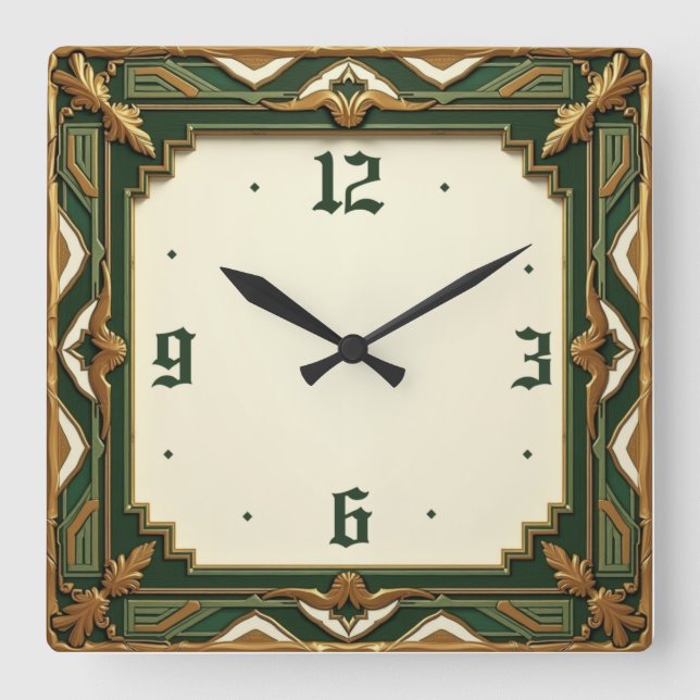 Horloge Carrée Art Déco Vert (Recto)