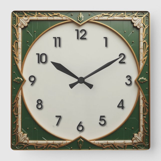 Horloge Carrée Art déco vert (Recto)