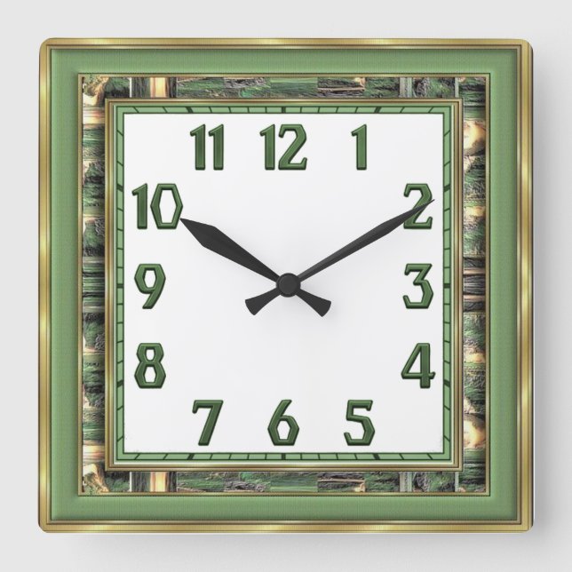 Horloge Carrée Art Déco Vert (Recto)
