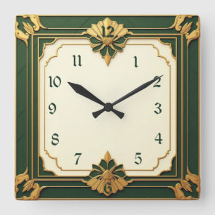 Horloge Carrée Art Déco Vert