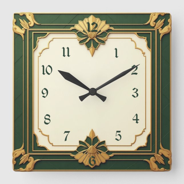 Horloge Carrée Art Déco Vert (Recto)