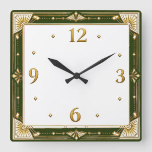 Horloge Carrée Art Déco Vert