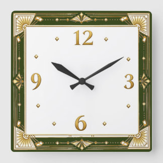 Horloge Carrée Art Déco Vert
