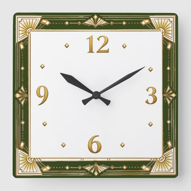 Horloge Carrée Art Déco Vert (Recto)