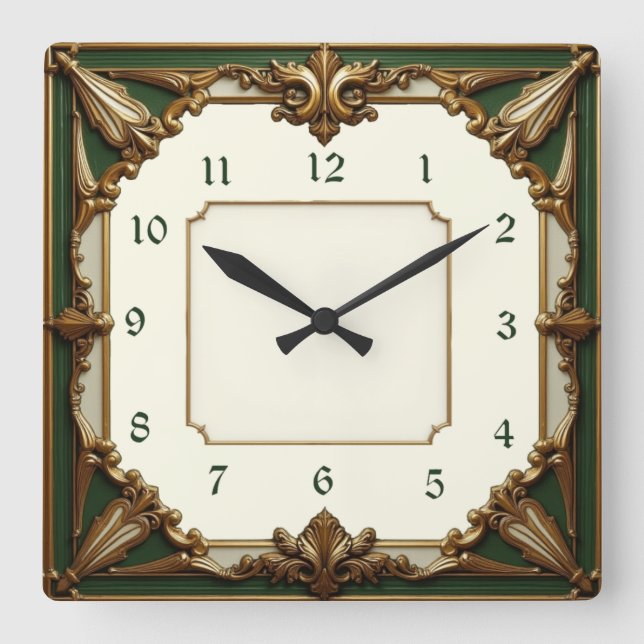 Horloge Carrée Art déco vert (Recto)