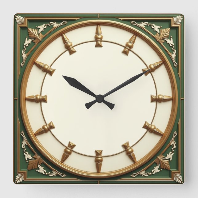Horloge Carrée Art Déco Vert (Recto)