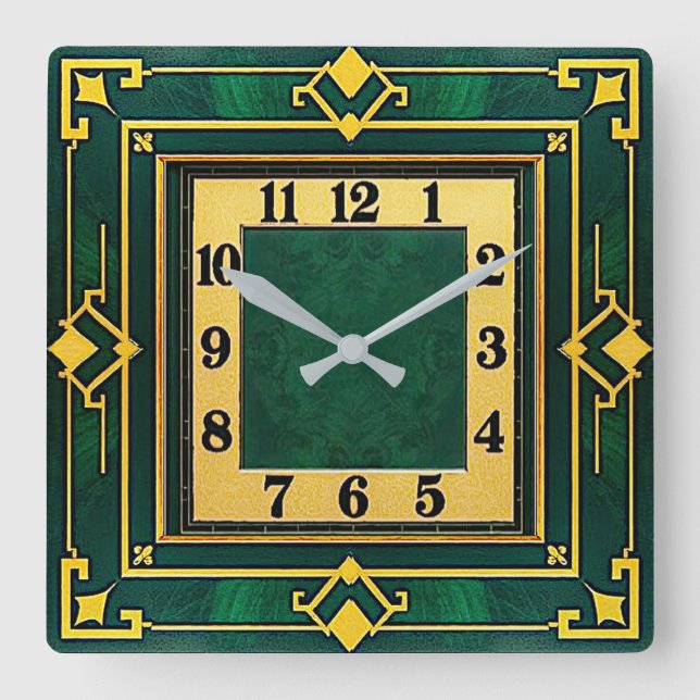 Horloge Carrée Art Déco Vert (Recto)