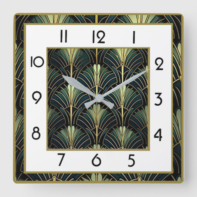 Horloge Carrée Art Déco Vert (Recto)