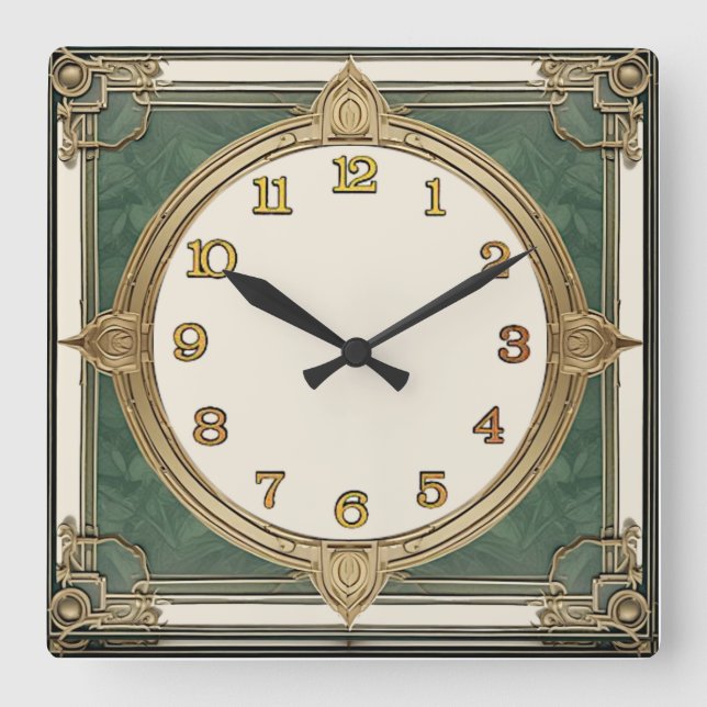 Horloge Carrée Art Déco Vert (Recto)