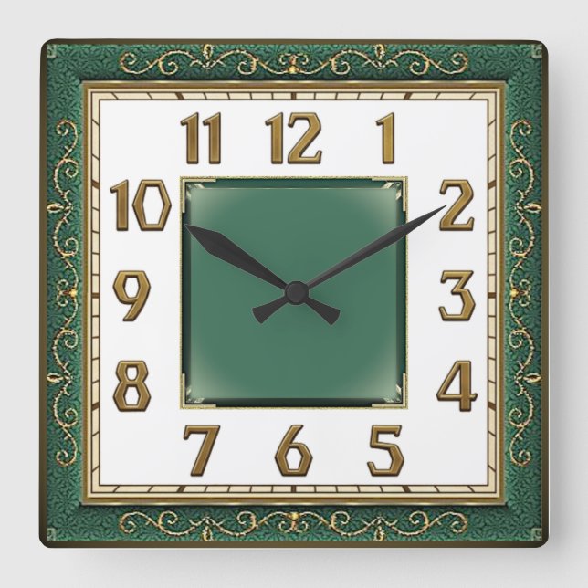 Horloge Carrée Art Déco Vert (Recto)