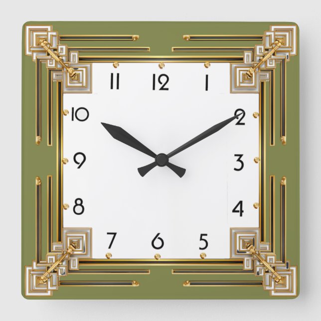 Horloge Carrée Art Déco Vert (Recto)