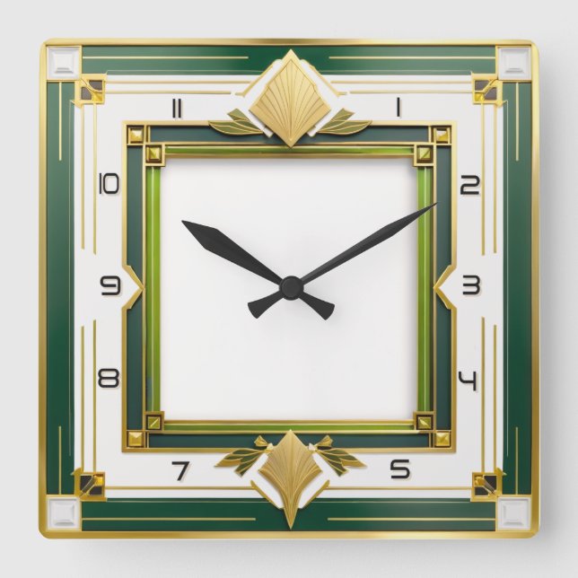 Horloge Carrée Art déco vert (Recto)