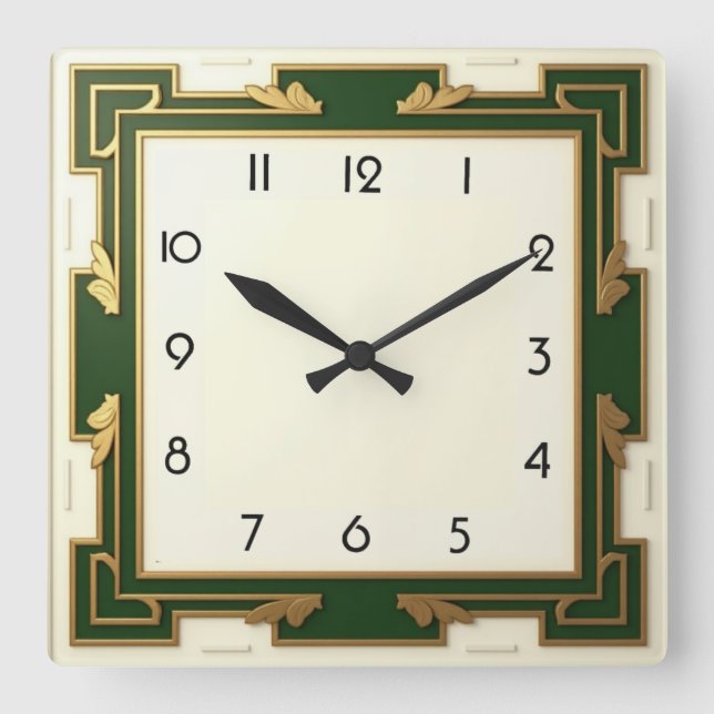 Horloge Carrée Art déco vert (Recto)