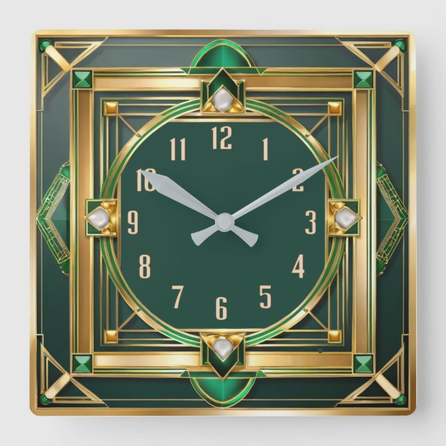 Horloge Carrée Art déco vert (Recto)