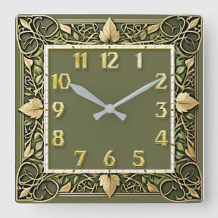 Horloge Carrée Art Déco Vert 