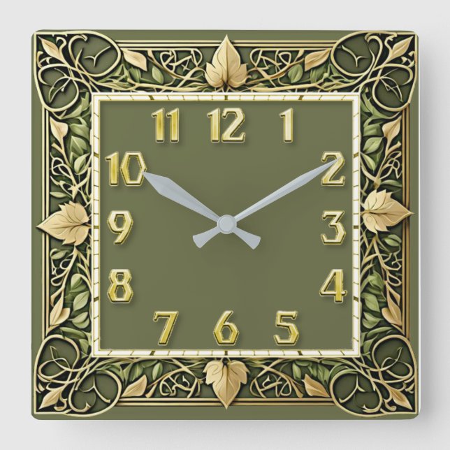 Horloge Carrée Art Déco Vert  (Recto)