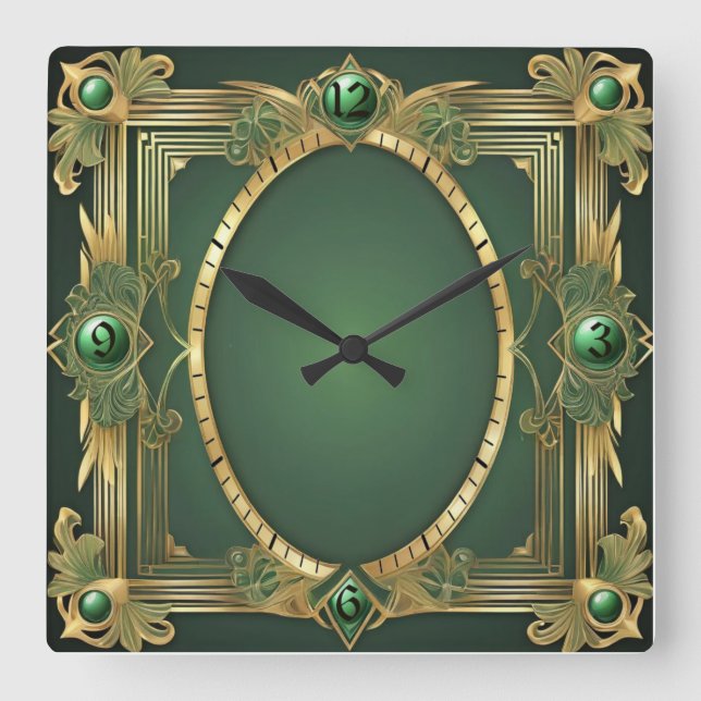 Horloge Carrée Art déco vert (Recto)