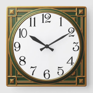 Horloge Carrée Art Déco Vert