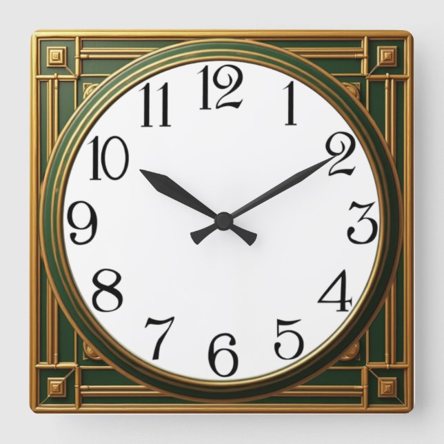 Horloge Carrée Art Déco Vert (Recto)