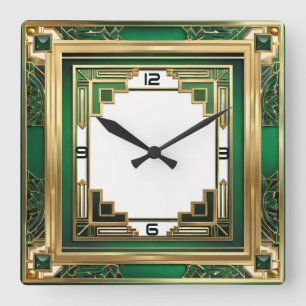 Horloge Carrée Art déco vert