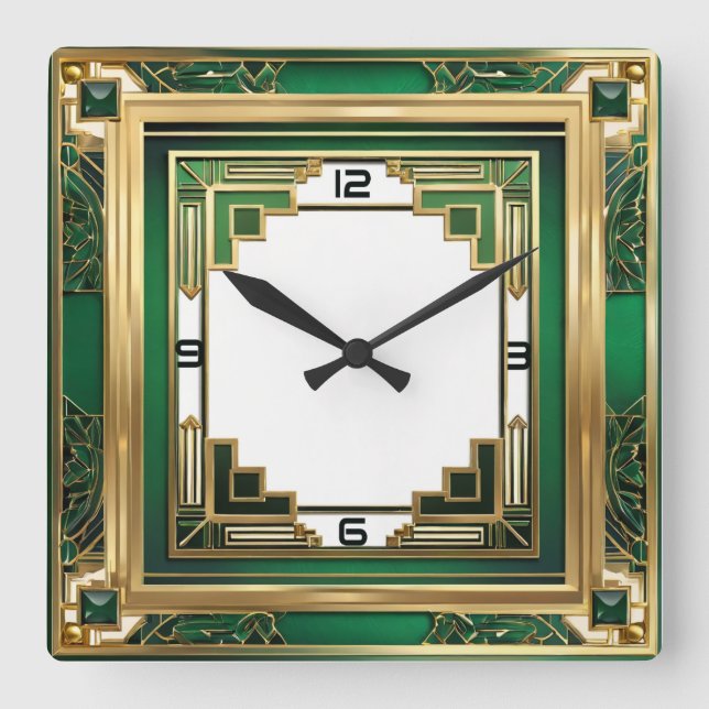 Horloge Carrée Art déco vert (Recto)