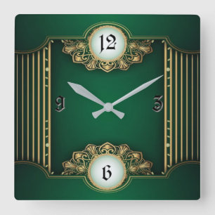Horloge Carrée Art Déco Vert