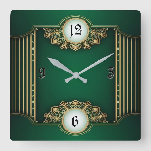 Horloge Carrée Art Déco Vert (Recto)