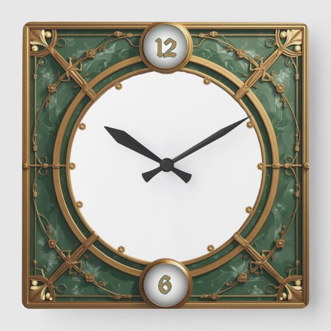 Horloge Carrée Art Déco Vert (Recto)