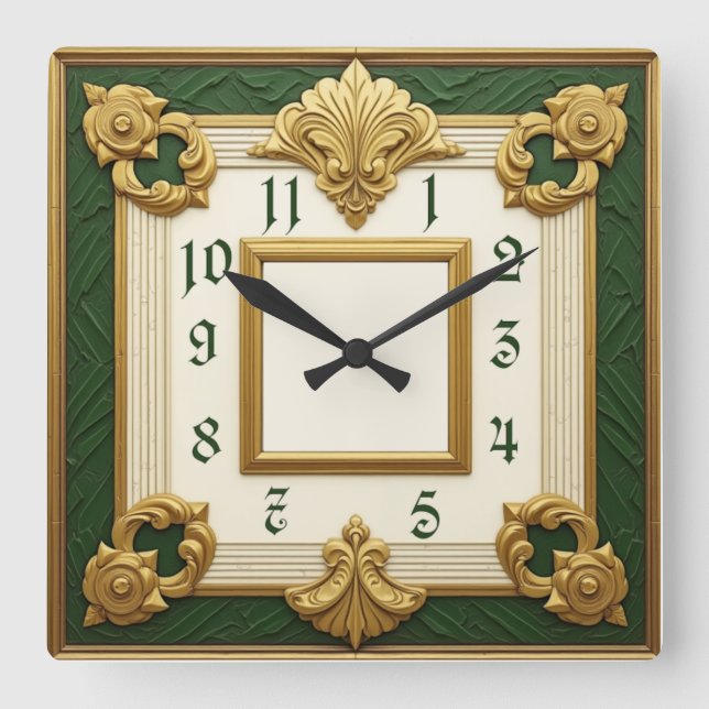 Horloge Carrée Art Déco Vert (Recto)