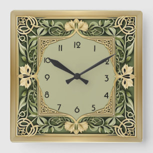Horloge Carrée Art Déco Vert