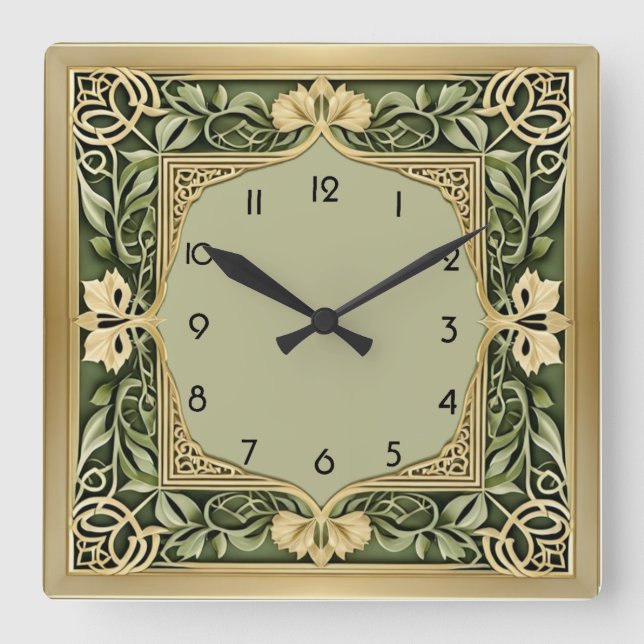 Horloge Carrée Art Déco Vert (Recto)