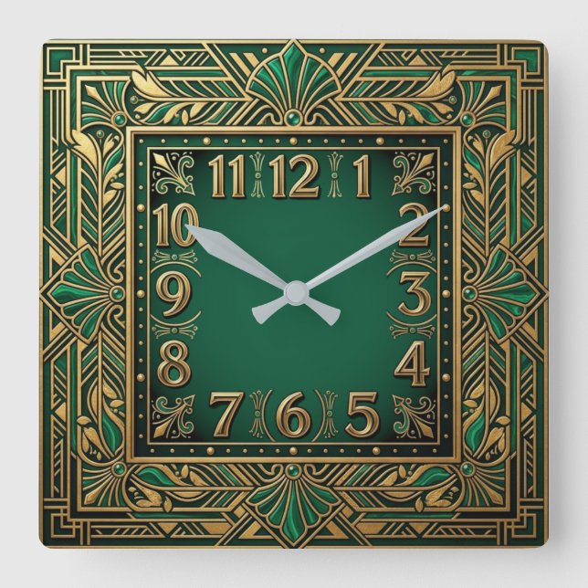 Horloge Carrée Art Déco Vert (Recto)