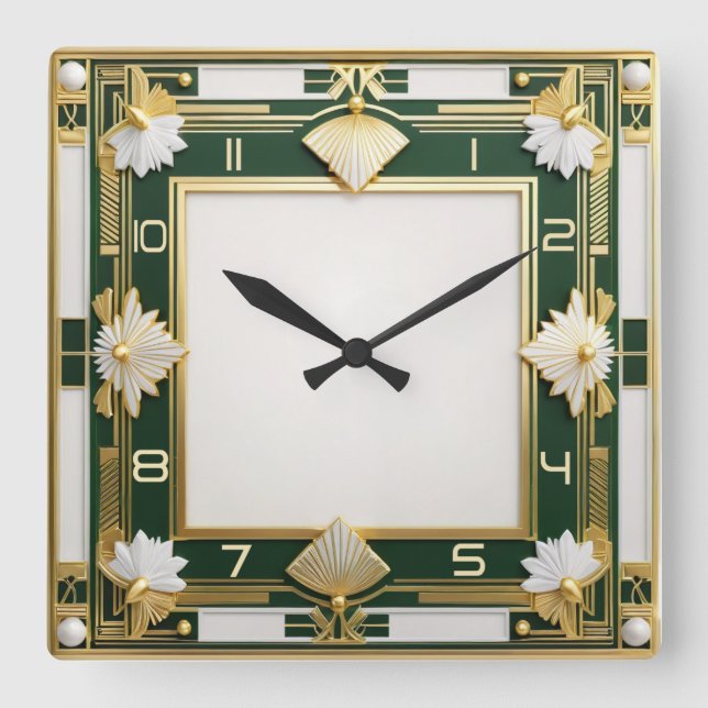 Horloge Carrée Art déco vert (Recto)