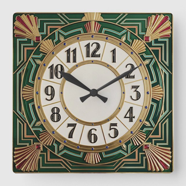 Horloge Carrée Art déco vert (Recto)