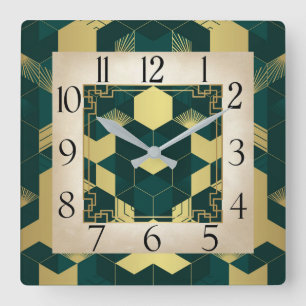 Horloge Carrée Art déco vert