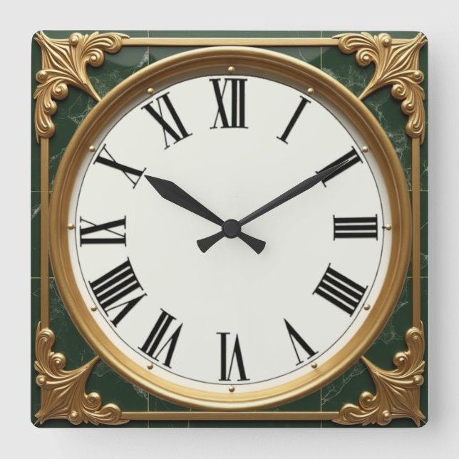 Horloge Carrée Art Déco Vert (Recto)