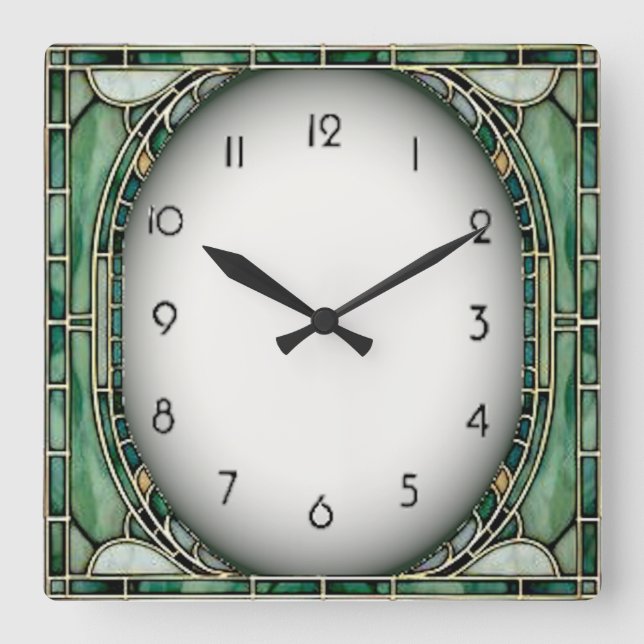 Horloge Carrée Art Déco Vert (Recto)