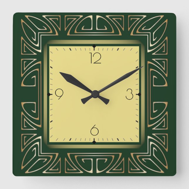 Horloge Carrée Art déco vert (Recto)