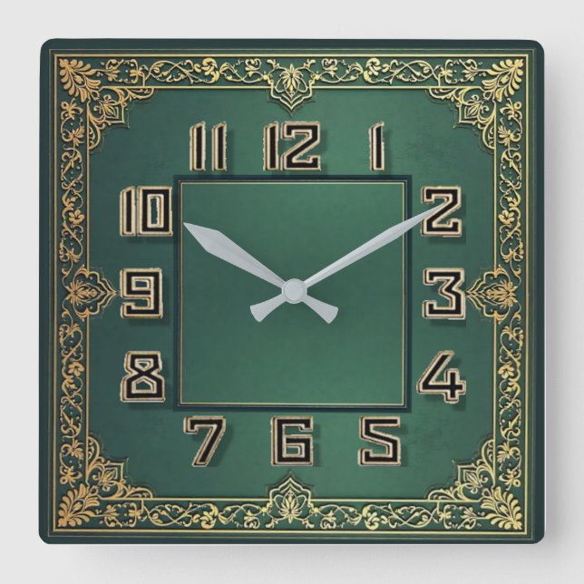 Horloge Carrée Art Déco Vert (Recto)