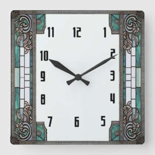 Horloge Carrée Art Déco Vert