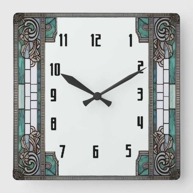 Horloge Carrée Art Déco Vert (Recto)