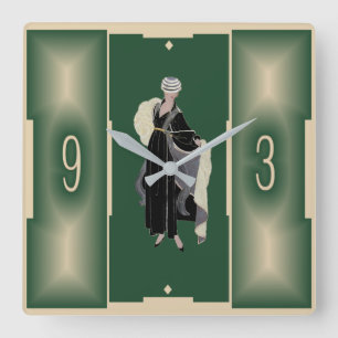 Horloge Carrée Art déco vert