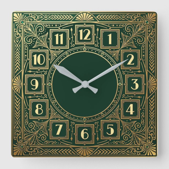 Horloge Carrée Art Déco Vert (Recto)