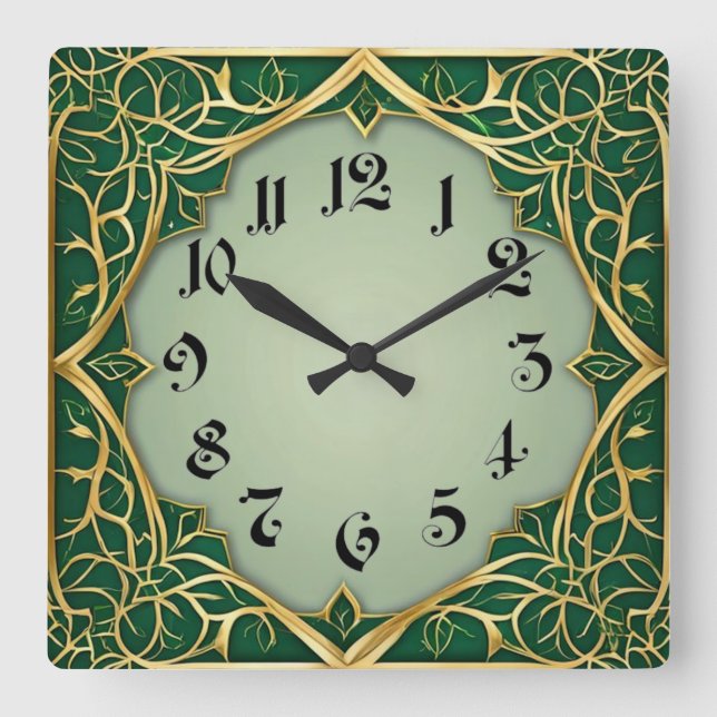 Horloge Carrée Art Déco Vert (Recto)