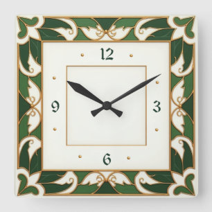 Horloge Carrée Art Déco Vert